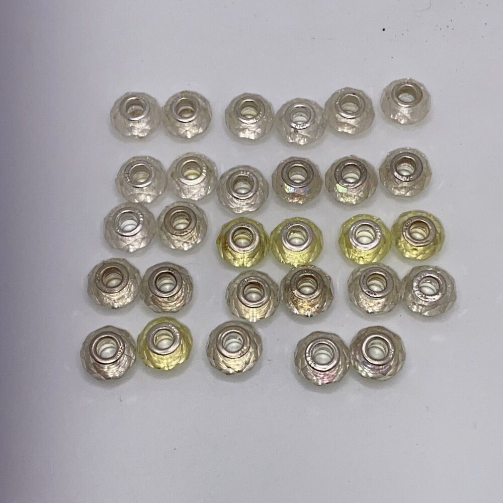 925 Silver Multicolor Vintage Murano Style Bead Charm 1/2” Lot Clear Yellow - Picture 2 of 13